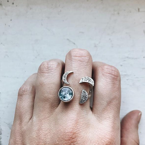 Sculptural Phases of the Moon Ring - Lunar Phase Ring by Yugen Tribe, Galaxy Handmade Jewelry