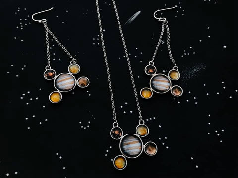 Galilean Moon Jewelry Set - Jupiter Necklace and Earrings - Planetary Jewellery, Science Fashion, Galaxy Jewelry Set by Yugen Tribe