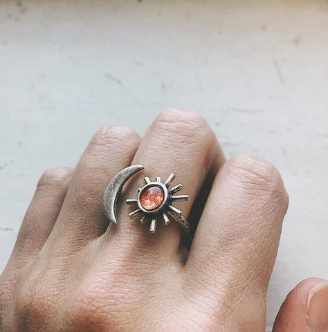 Sun and Moon Sculptural Ring - Galaxy Ring by Yugen Tribe, Outer Space Handmade Jewelry