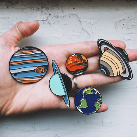 Solar System Planet Enamel Pins - Mercury Venus Earth Mars Jupiter Saturn Uranus Neptune Pluto Moon - Celestial Accessories by Yugen Tribe