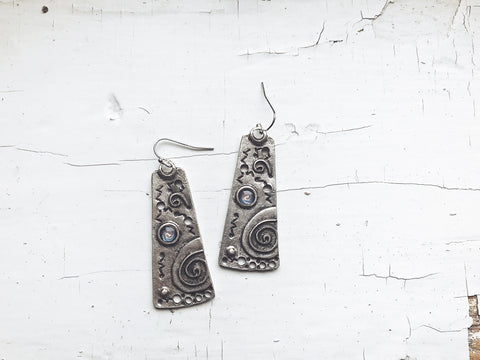 Chunky Milky Way Galaxy Silver Abstract Artsy Dangle Earrings by Yugen Tribe