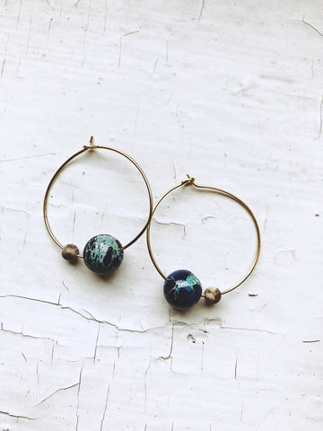 Earth and Moon Hoops with Natural Jasper - Beaded Celestial Jewelry by Yugen Tribe
