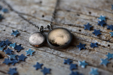 Pluto and Charon Necklace - Planetary Cosmic Jewelry by Yugen Tribe