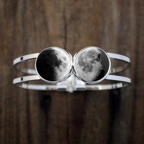 Two Birth Moon Bracelet - Hinged Cuff Bracelets with Two 2 custom moon dates - Moon Phase Jewelry by Yugen Tribe