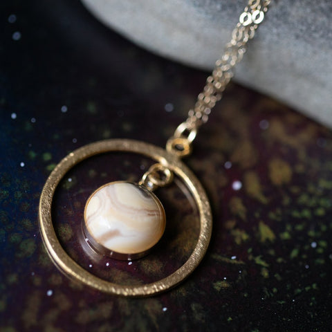 Rings of Saturn Necklace in Gold by Yugen Tribe - Planet Necklace, Saturn Pendant, Agate Jewelry