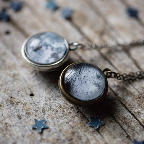 Double Sided Moon Necklace from Yugen Tribe - Handmade Celestial Accessories, Cosmic Galaxy Jewellery