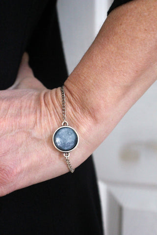 Galaxy Bracelet by Yugen Tribe - Simple silver bezel chain bracelet with planet, outer space, nebula