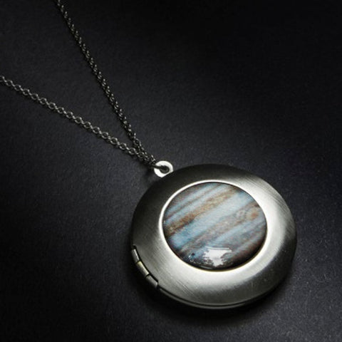 Jupiter Locket - Antique Silver Pendant Necklace with Planet - Galaxy Jewelry by Yugen Tribe - Celestial Jewellery, Cosmic Accessories