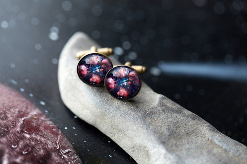 Galaxy Cufflinks with Cat Paw Nebula - Bear Paw Outer Space Cuff Links by Yugen Tribe - Space Wedding Gift