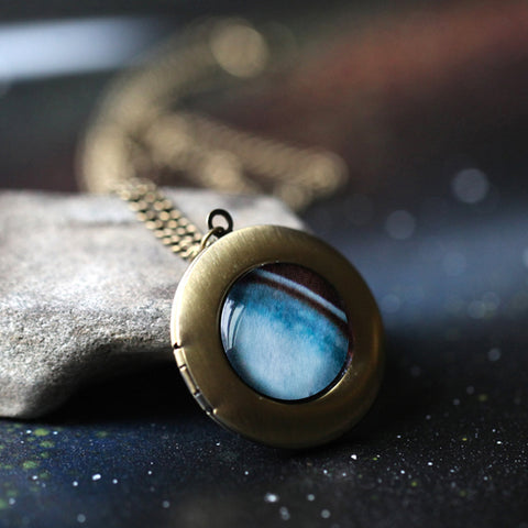 Uranus Planet Locket Necklace, Handmade Celestial Jewelry by Yugen Tribe
