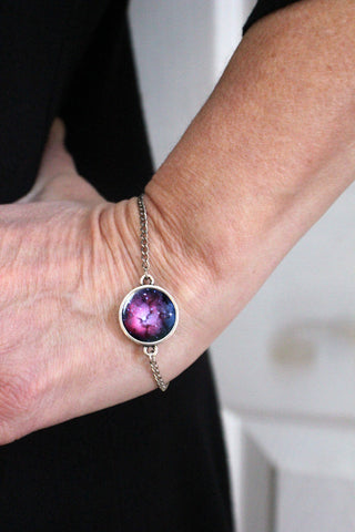 Trifid Nebula Bracelet - Pink and Blue Galaxy Braclet, handcrafted cosmic celestial jewelry by YugenTribe.com