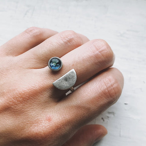 Earthrise Ring - Bill Anders Photo Inspiration, Cosmic Jewelry - Celestial Handmade Earth and Moon Ring by Yugen Tribe