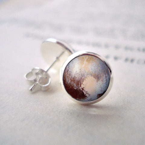 Pluto Stud Earrings - Small Silver Post Earrings with Planet Pluto by Yugen Tribe