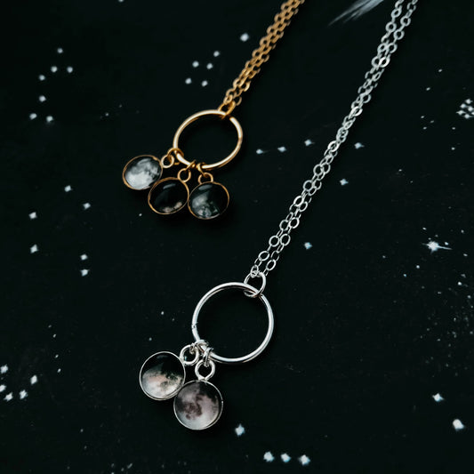 3D Custom Birth Moon Phase Necklace Jewelry with Gift Box; Moon Phase Card  Including; Sliver Rotatable Double Side Glass Dome Necklace, Perfect Gift