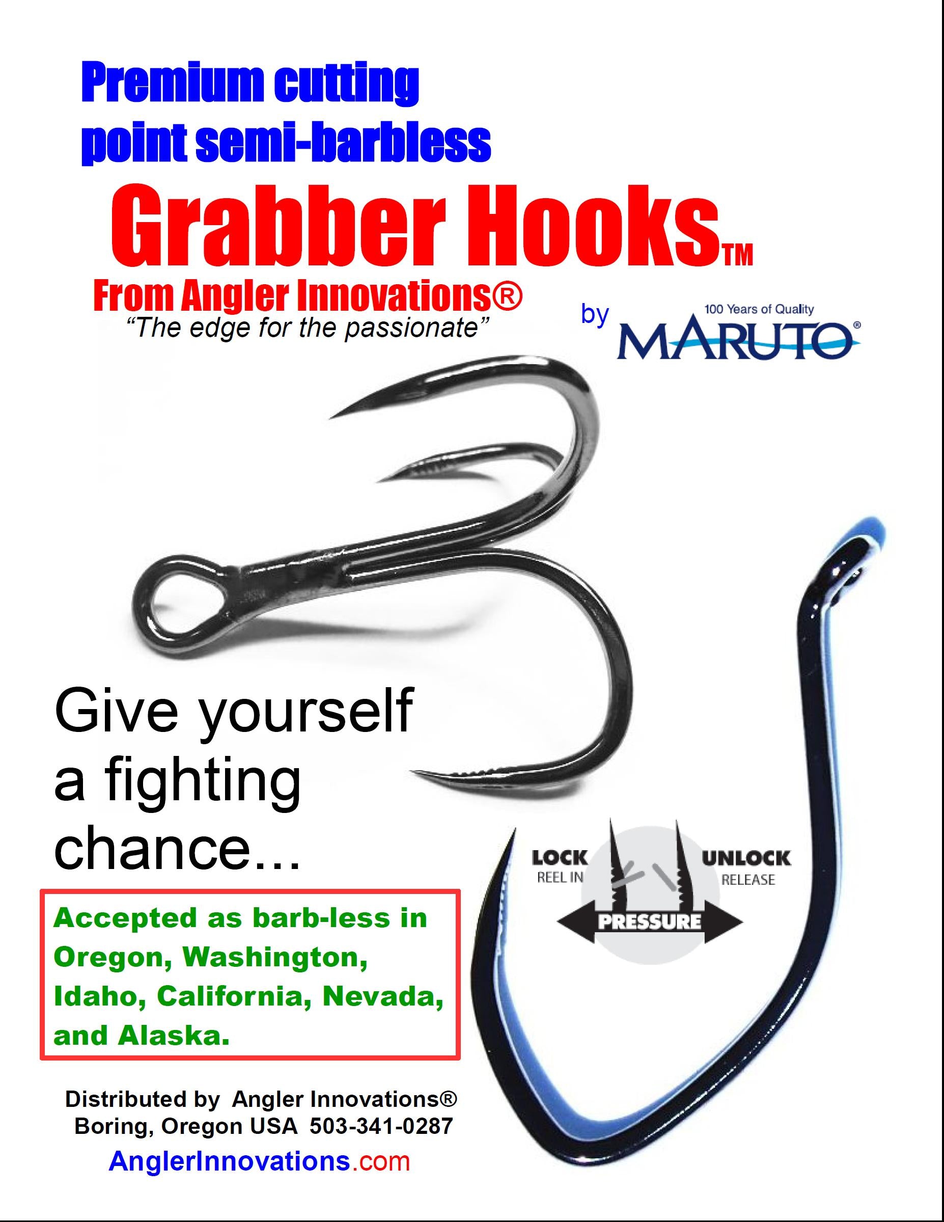 Barbless Maruto Grabber Hook Sickle Style Pink UV – Angler Innovations