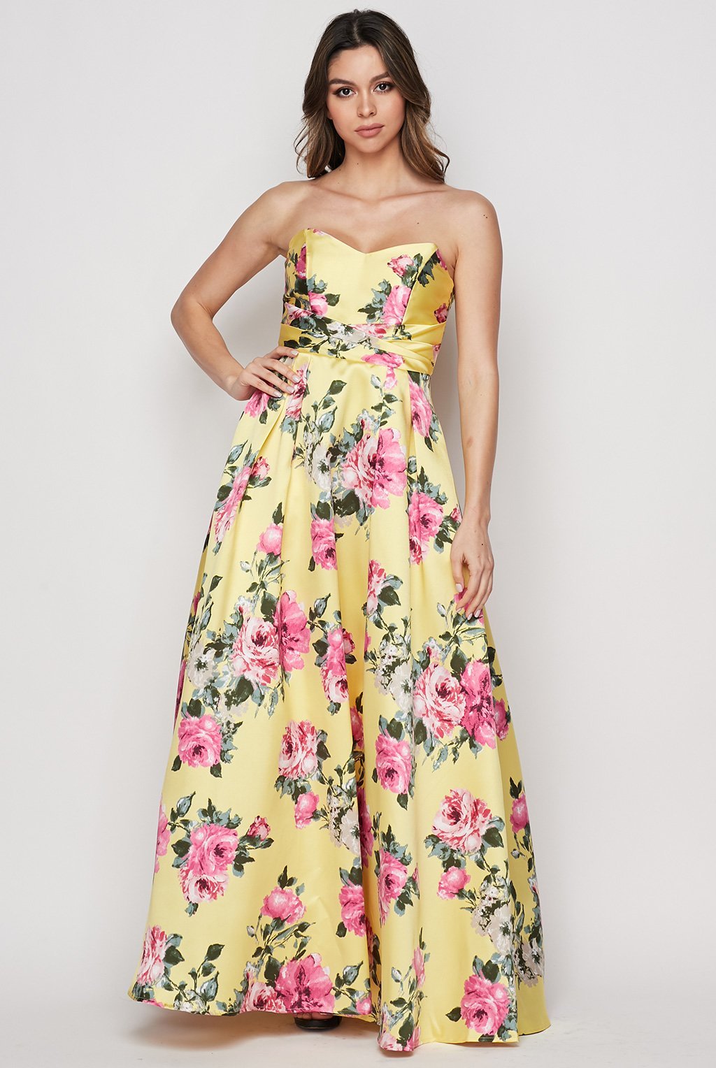 yellow and pink floral dress