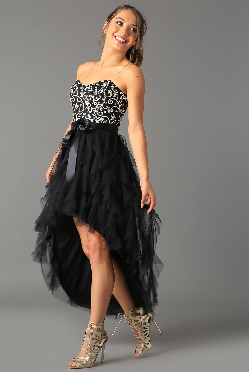 black high low ruffle dress