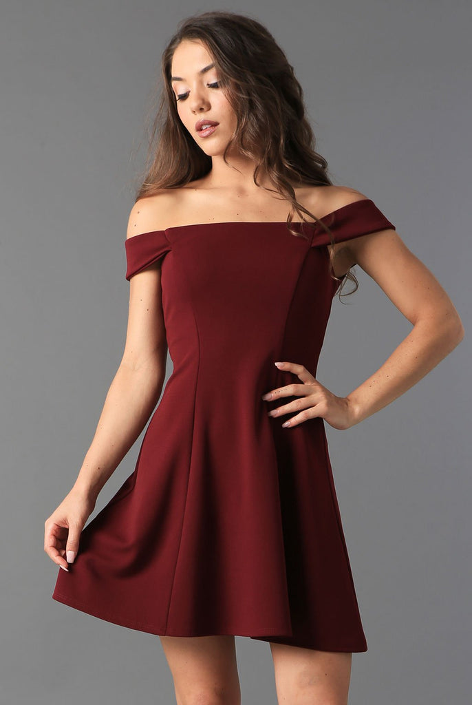 Download Teeze Me | Off-The-Shoulder Fit-and-Flare Dress | Wine