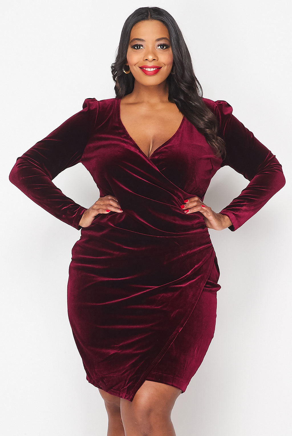 long sleeve velvet wrap dress