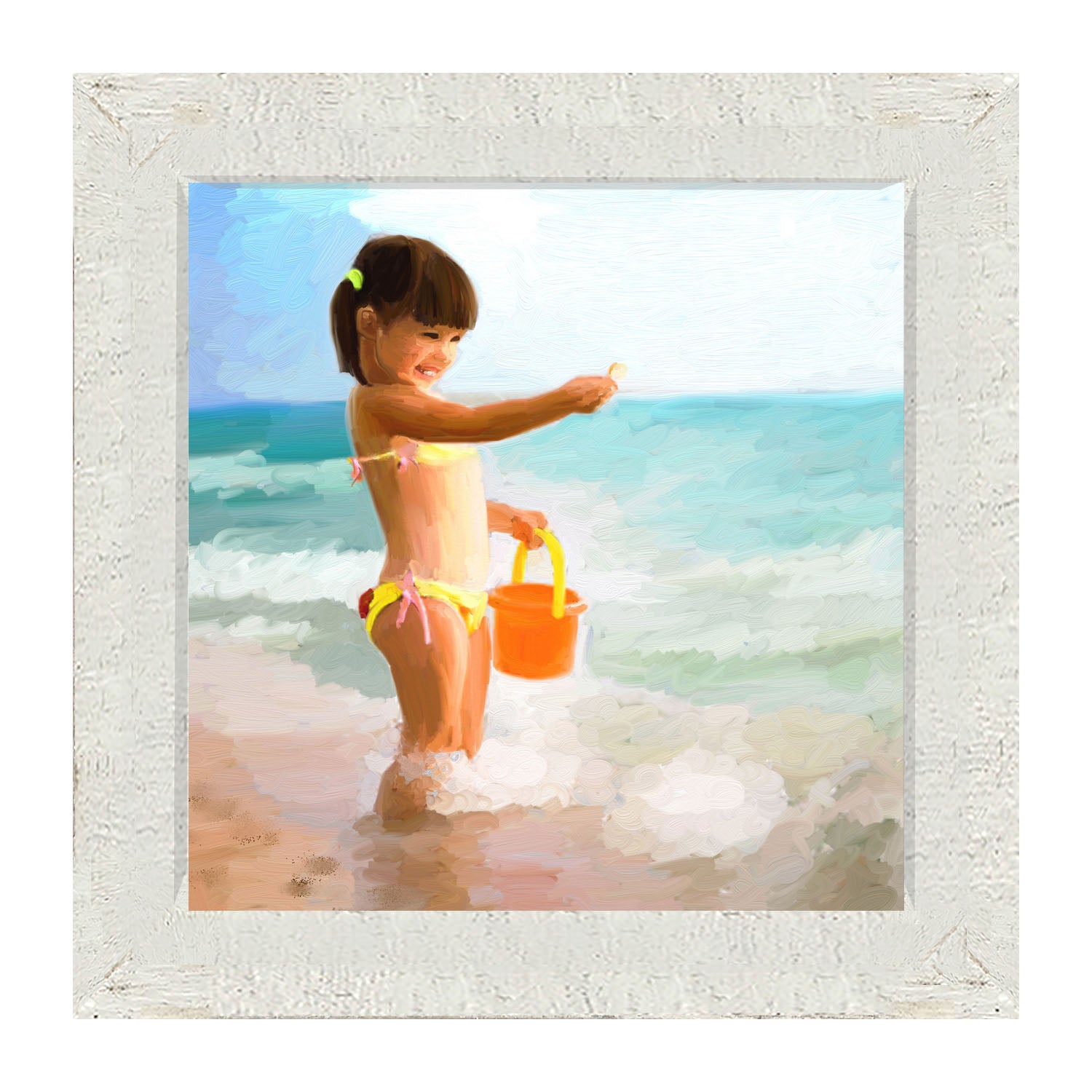 Girl Playing in the Water - Framed art