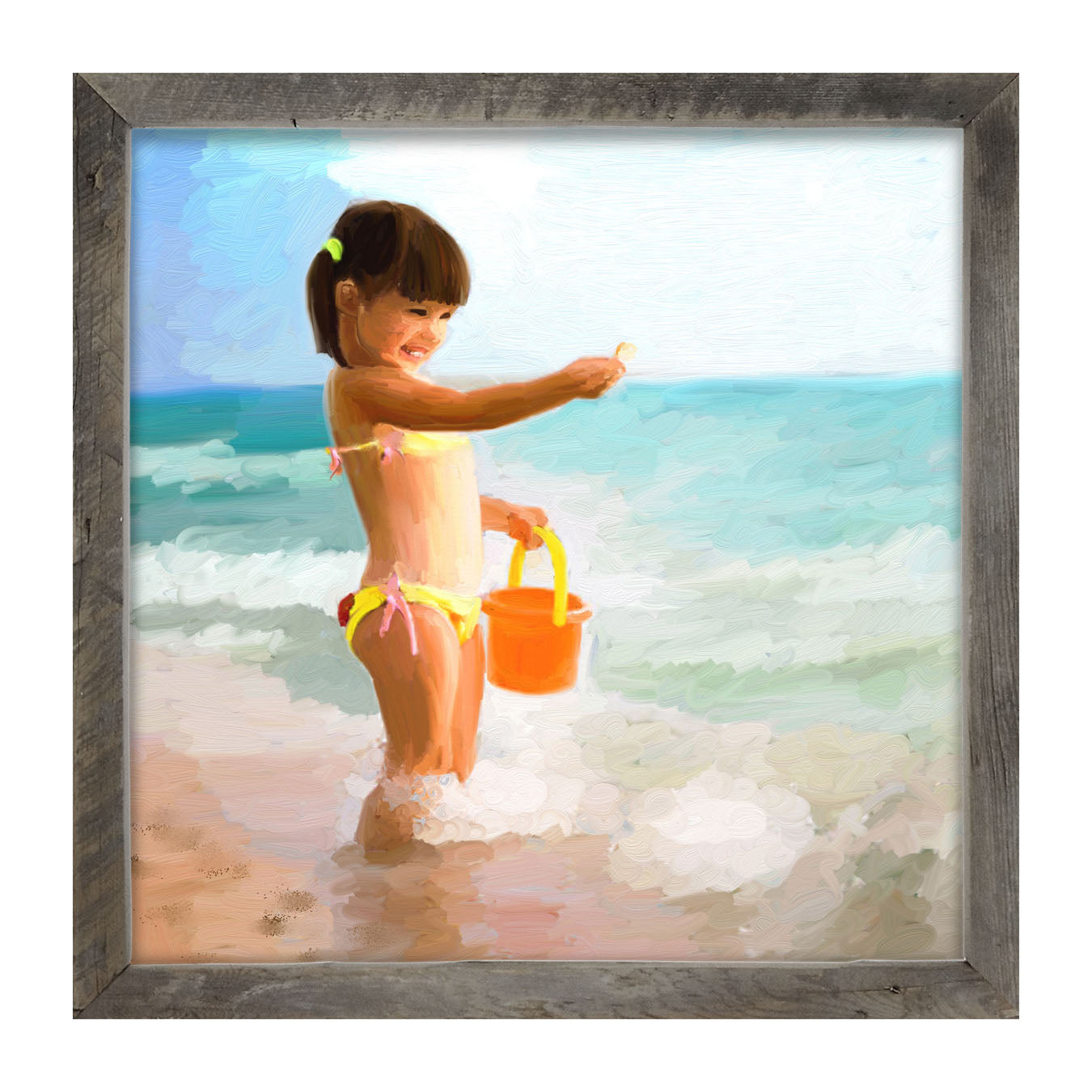 Girl Playing in the Water - Framed art