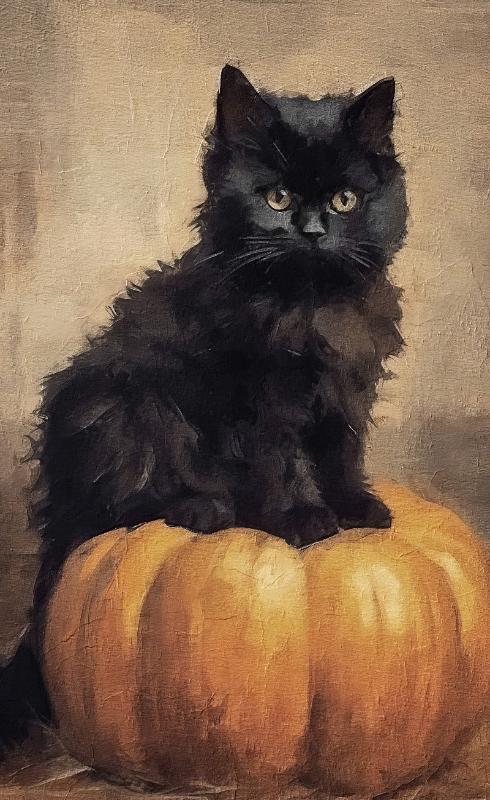 Cat on pumpkin