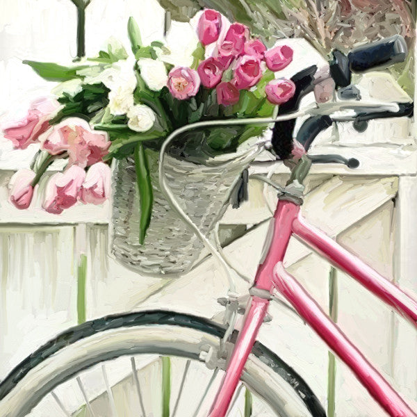 pink bike with basket