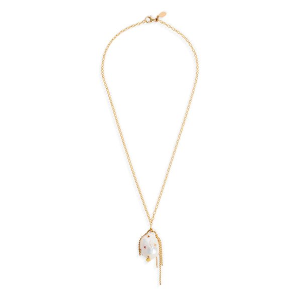 Rainbow Golden Chain Pearl Oasis Flower Drop Necklace