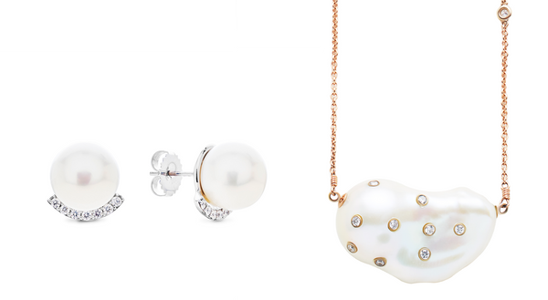 Diamond Pearl Studs and Diamond Studded Baroque Pearl Necklace