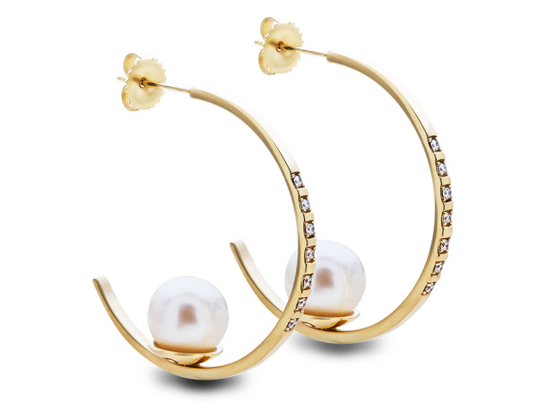 Diamond Floating Pearl Hoops