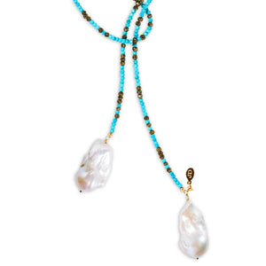 Turquoise and Pyrite Ombre Classic Gemstone Lariat