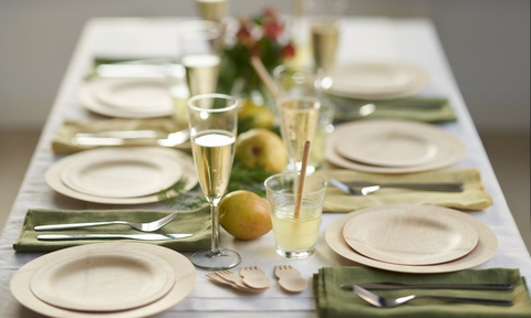 round bamboo plates on dining table