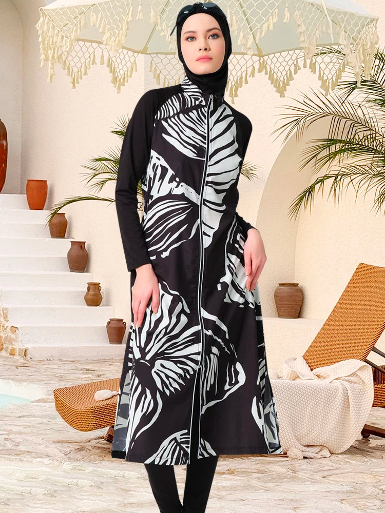 AIZA 2 Islamic Women Muslim Swimwear Modest Long Dress and Pants Burkini, Swim Surf Wear, Sport Full 3 Piece Sets