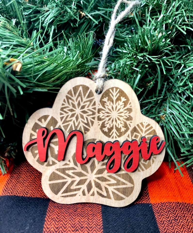Personalized Dog Paw Print / Snowflake Ornament  - Engraved & 3D