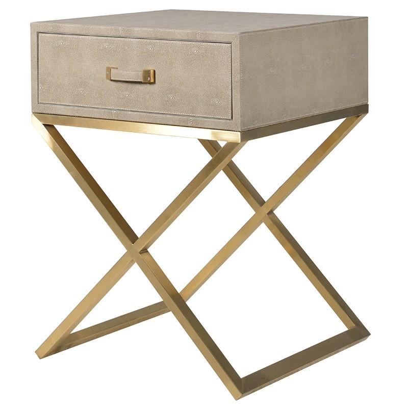 Monroe Taupe Shagreen Gold Bedside Table Shropshire Design