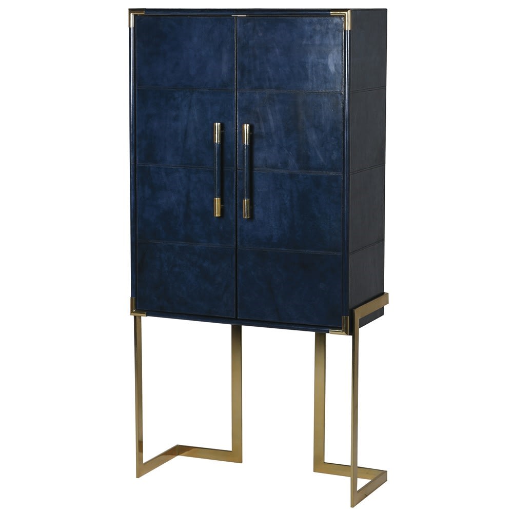 Saskia Collection Blue Leather And Gold Drinks Cabinet