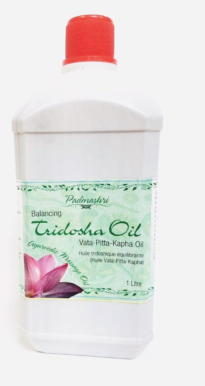 Ayurvedic Tridosha Massage Oil - This oil nourishes the tissues, cares for the skin, balances, calms, and is lightly warming. It can be used by all types of the constitution for body massage and as a bath oil. It is mainly for those who are already balanced and want to remain so or those who are not sure what type of constitution they are.