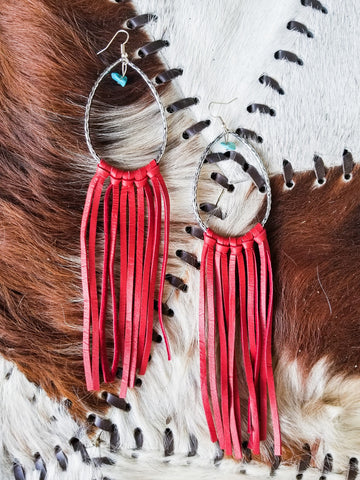 Saddle Up Fringe Earrings - Red