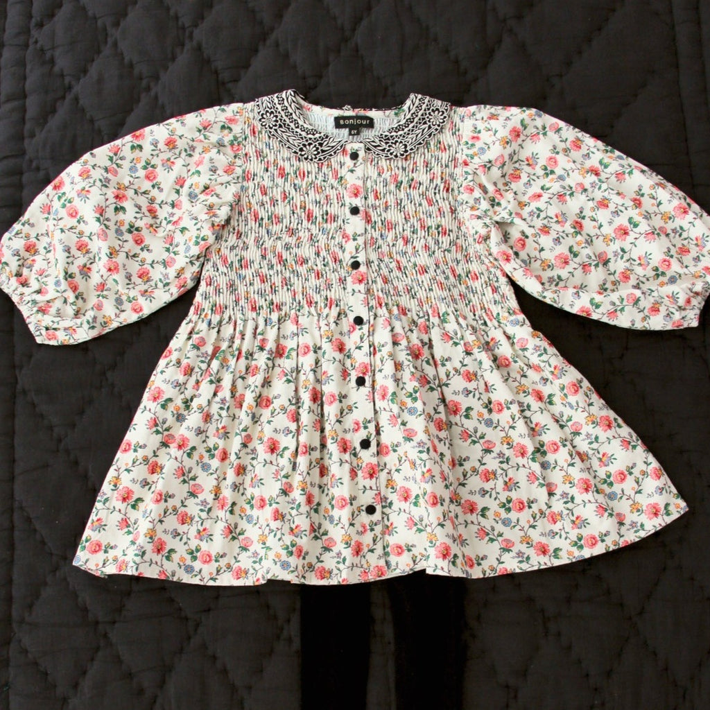 Bonjour Diary Tunic Blouse Ivory Flower Print