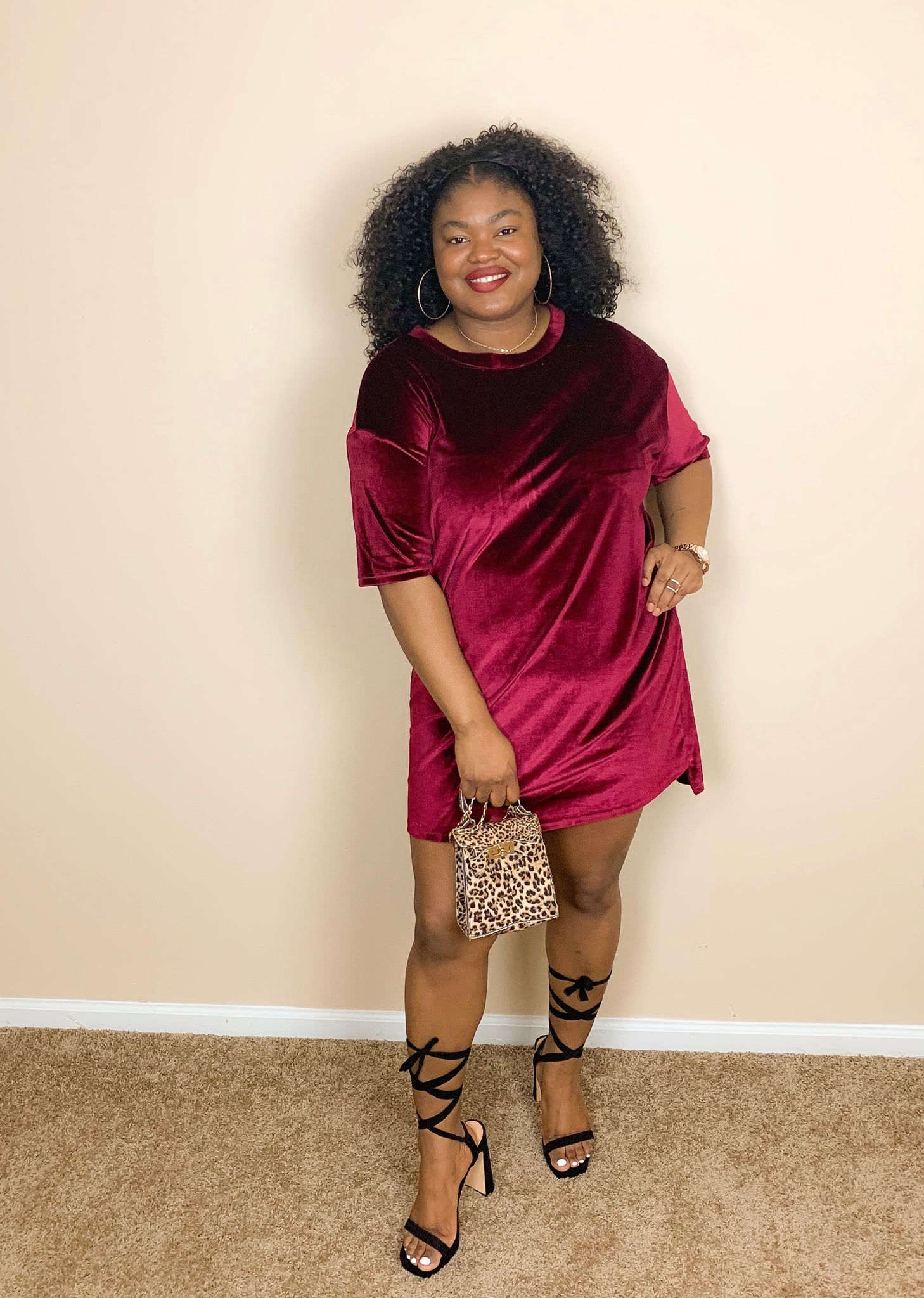 red velvet shirt dress