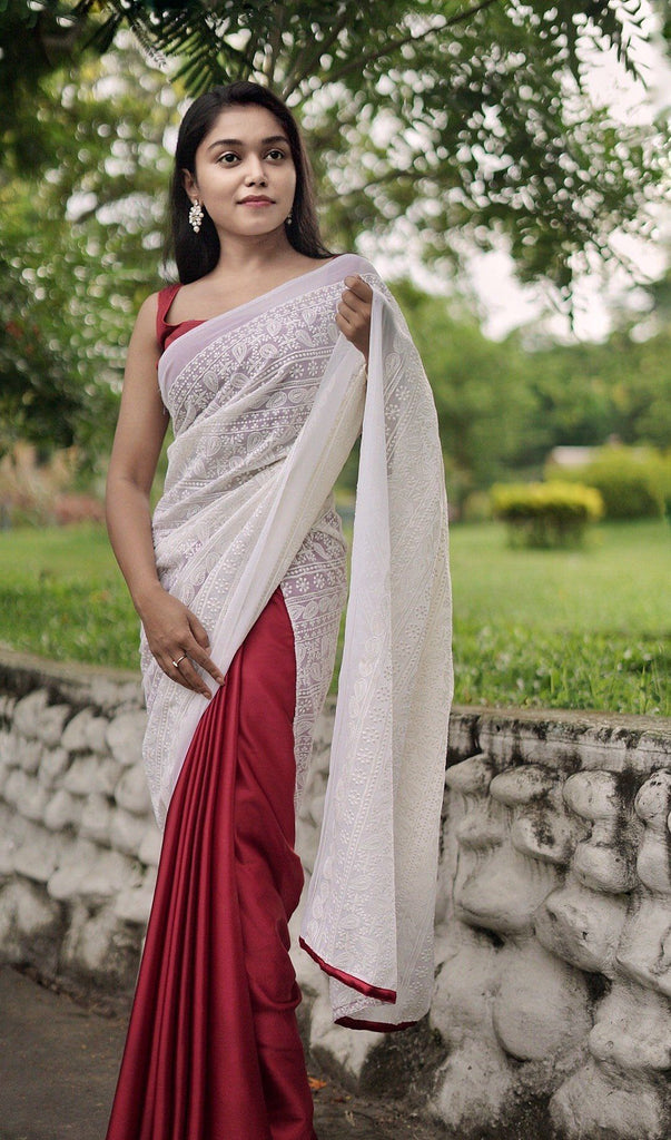 Half and Half -Hakoba Embroidery with Premium Satin Saree – House of ...