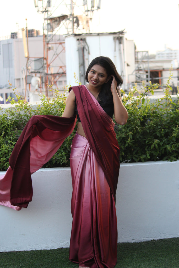 Ombre Pink Satin Saree – FAREWELL PARTY SAREE LOOK