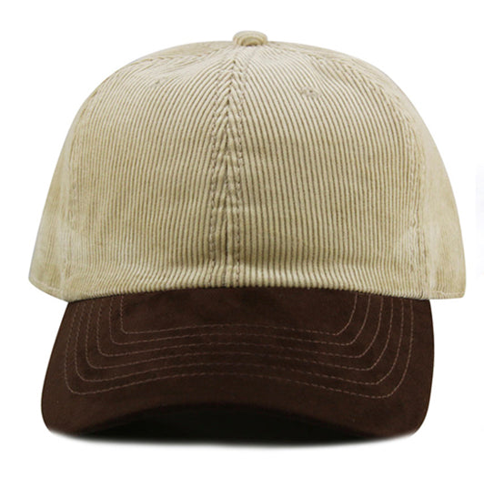 Khaki Corduroy/ Suede 6-Panel Dad Hat - Bulk-Caps Wholesale Headwear