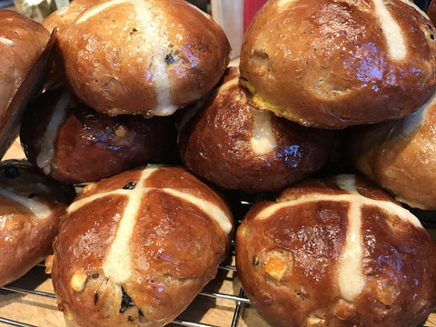 Freshly baked hot cross buns