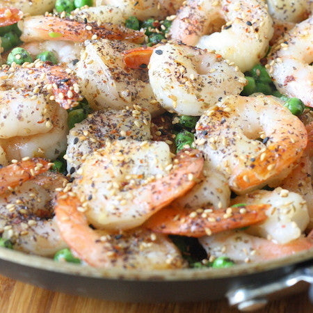 Easy sesame shrimp with sweet peas