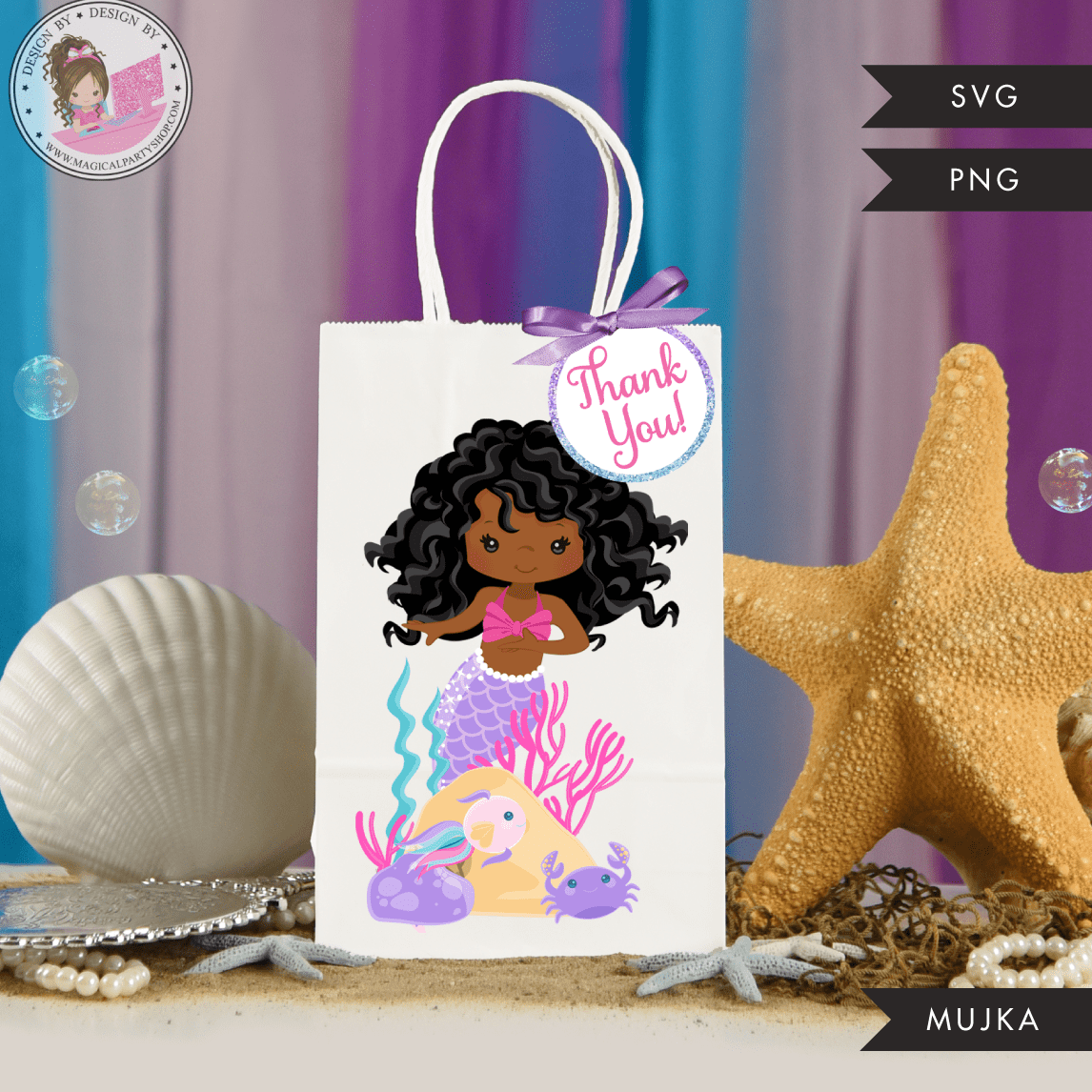 Download Mermaid Birthday Gift bag and Thank you tags SVG, PNG cutting and prin - MUJKA CLIPARTS