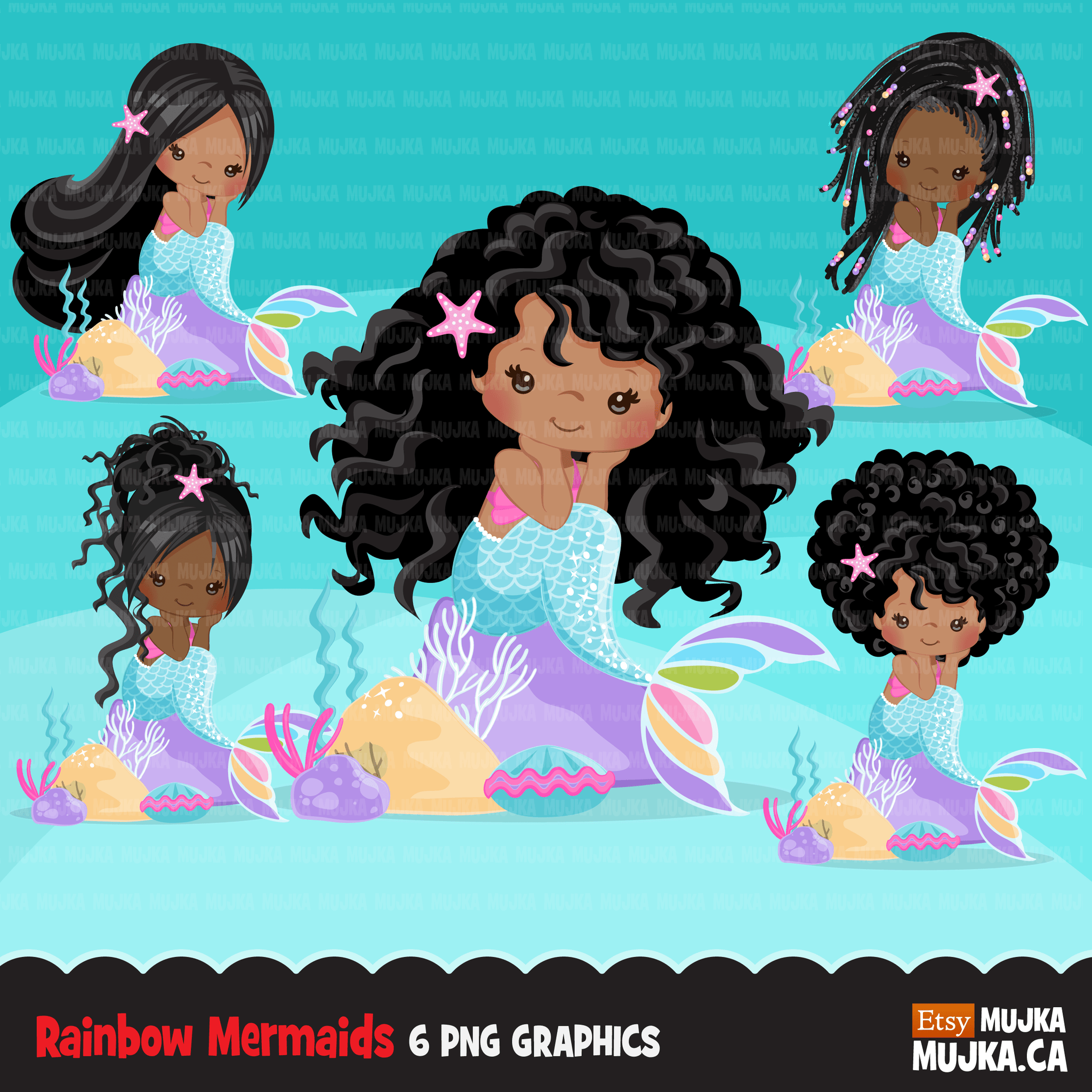 Download Little Mermaids Clipart Bundle Rainbow Mermaid Graphics Mujka Cliparts