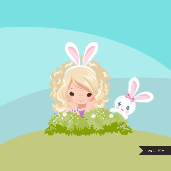 Download Easter Svg Cutting File Bunny Clipart Blonde Girl With Animal Graphic Mujka Cliparts