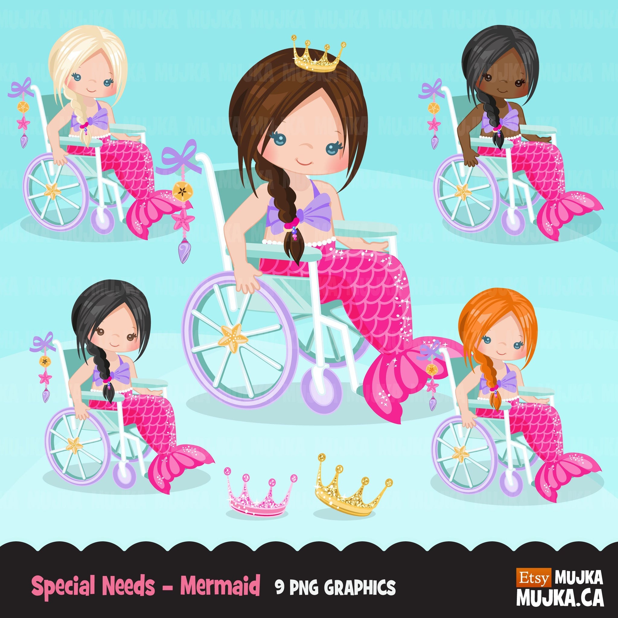 Download Special Needs Wheelchair Clipart Girl With Disability Mermaid Prince Mujka Cliparts