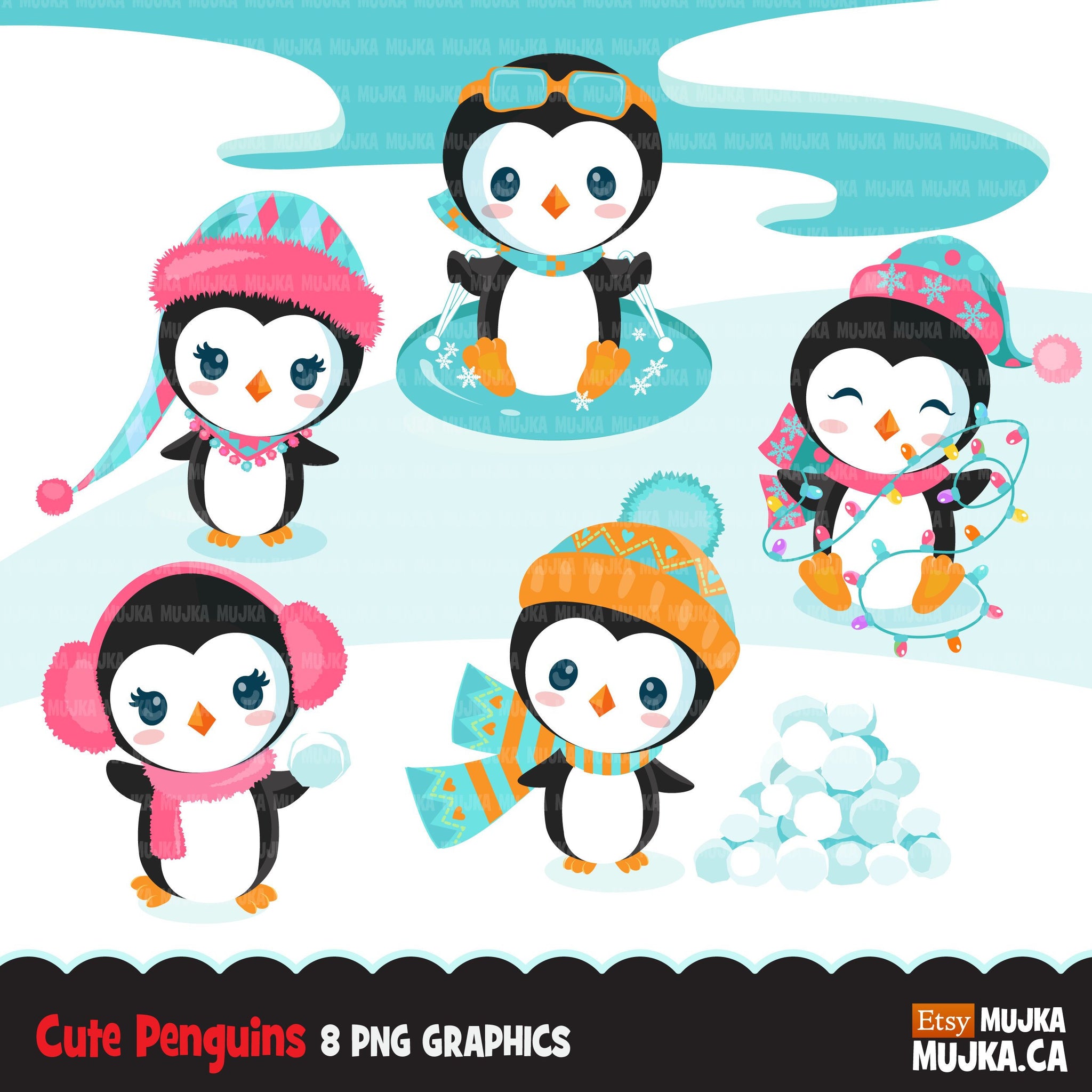 winter penguin clipart